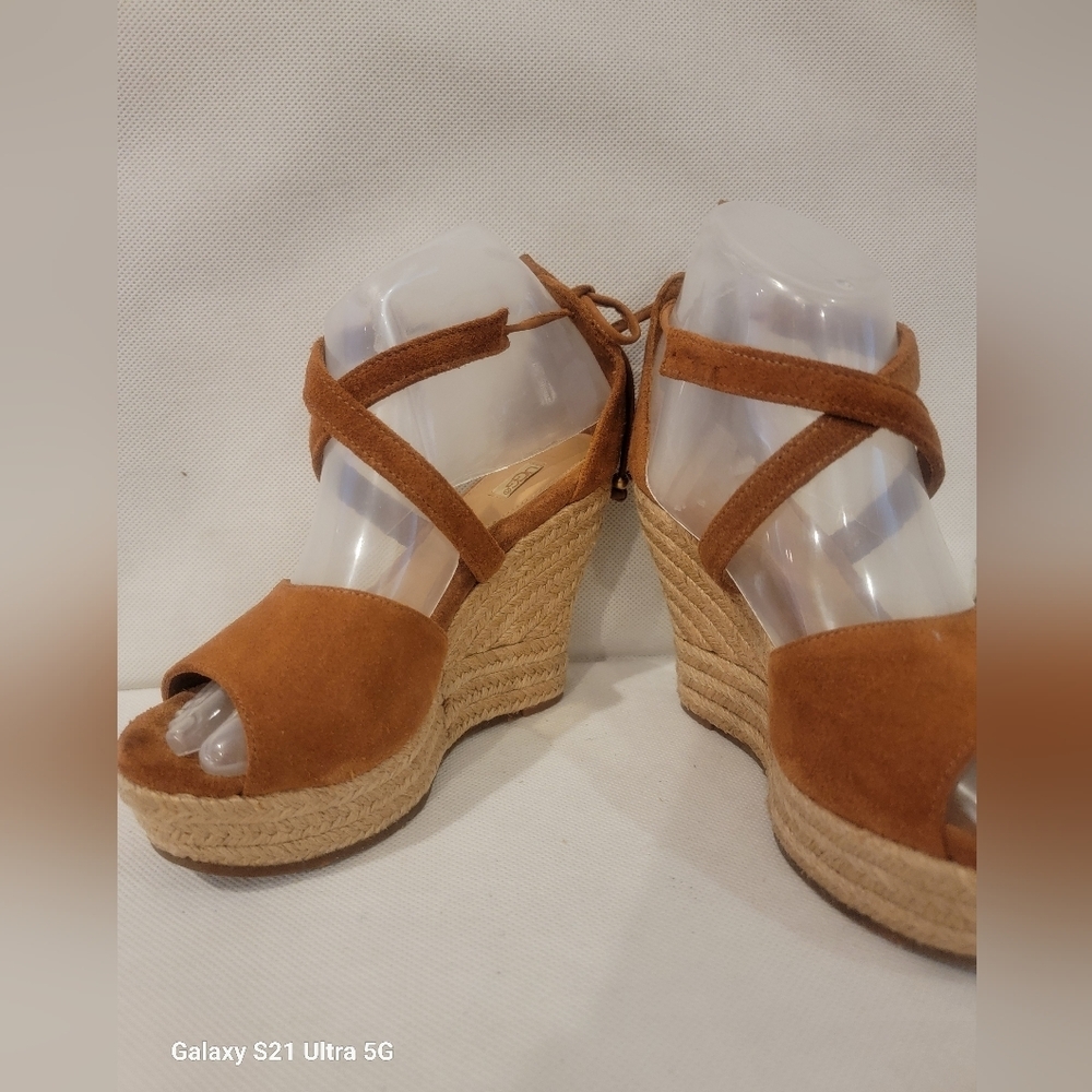 UGG REAGAN CHESTNUT WEDGE HEEL ESPADRILLES SANDALS (sz 5.5) - Picture 5 of 7